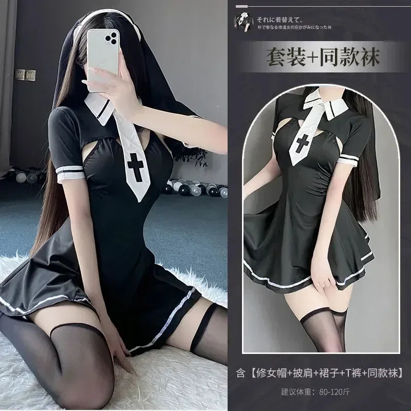 Halloween Costumes Sexy Nun Women Cosplay Lingerie Gothic Maid Anime Roleplay Outfits Tassel Carnival Fancy Dress Up Party