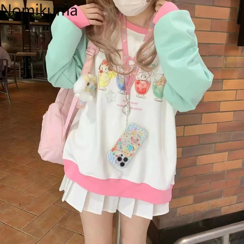 2025 Ropa Mujer Japanese Hoodies Women Clothing Long Sleeve O-neck Oversized Tops Anime Fashion Casual Sweet Y2k Sweatshirts