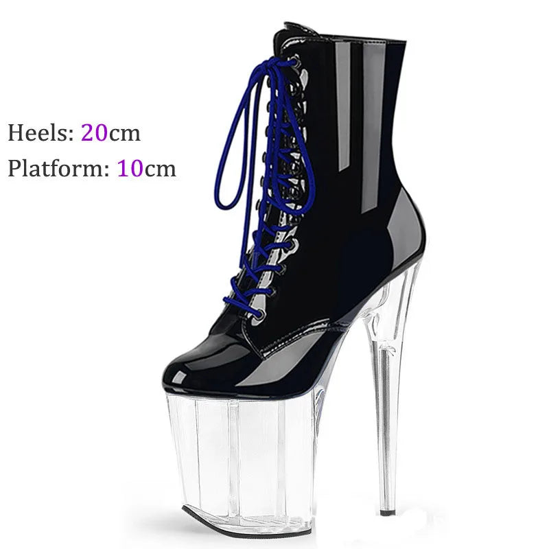 Pole Dancing sexy women's high heels, fashionable purple leather material, side zipper open, 20cm women's boots