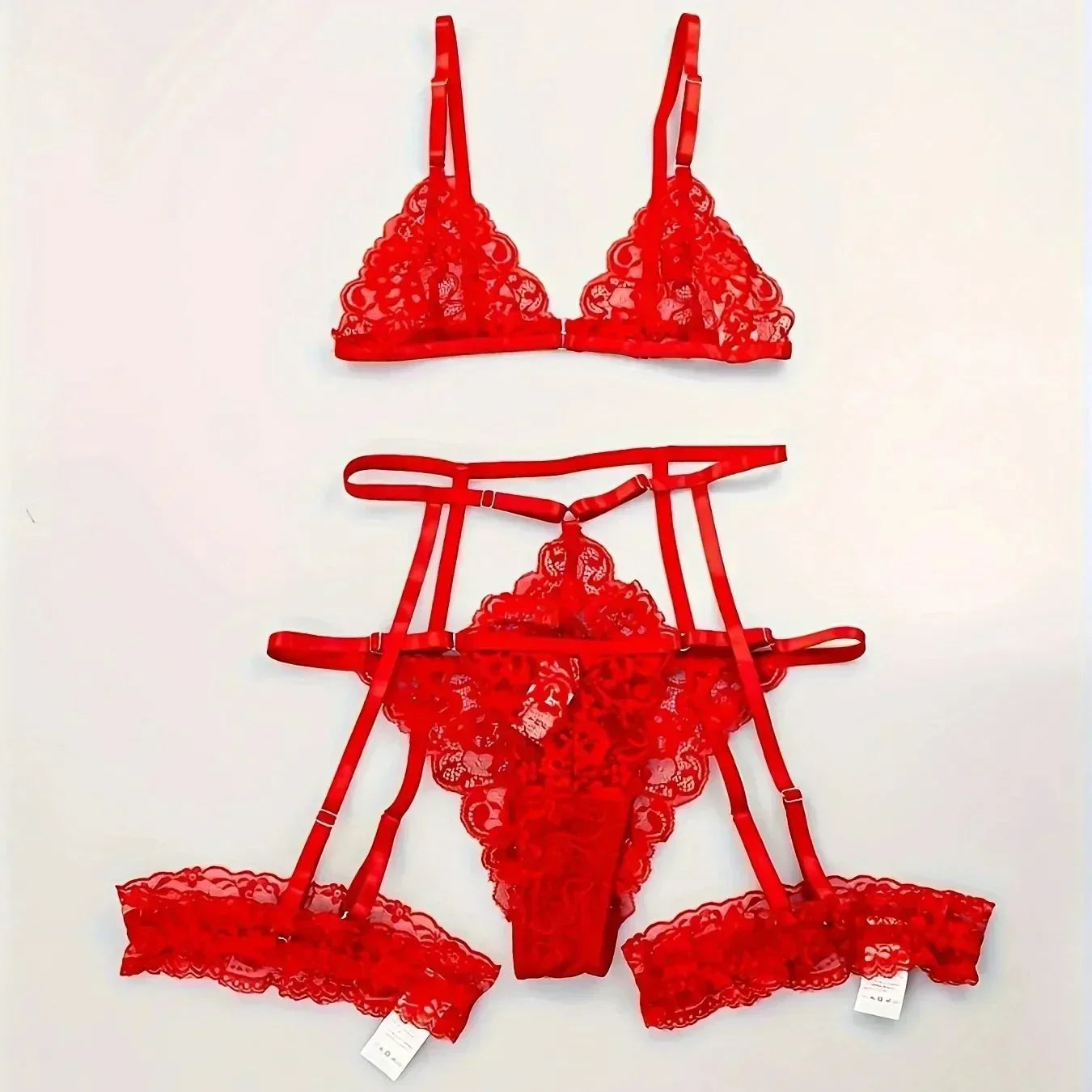 ASHBURN 3 Piece Set Sleepwear Suit Sexy Lingerie Women Thin Transparent Lace Bra Set See Through Female Erotic Underwear New
