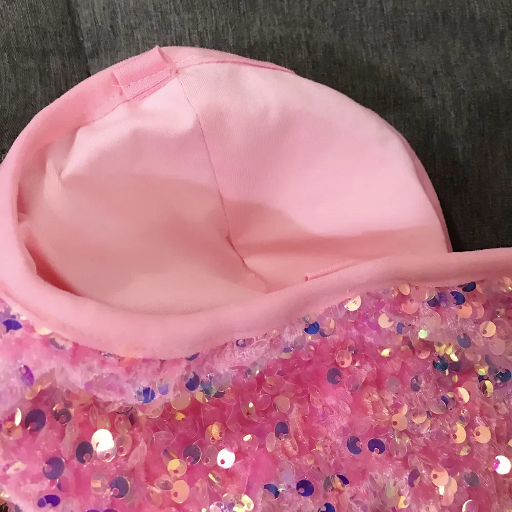 Bodysuit Sexy Deep V Neck Pink Sequins Bar Nightclub Female Singer Dancer Stage Wear Team DJ Jazz Dance Show Performance Costume