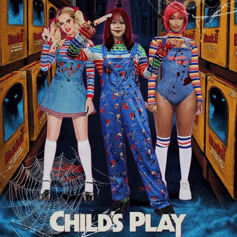 Ghost Baby Back To Soul Cosplay Sexy Female Ghost Jumpusuit with Color Base Top Chucky Female Role Play Ghost Dark Three Style
