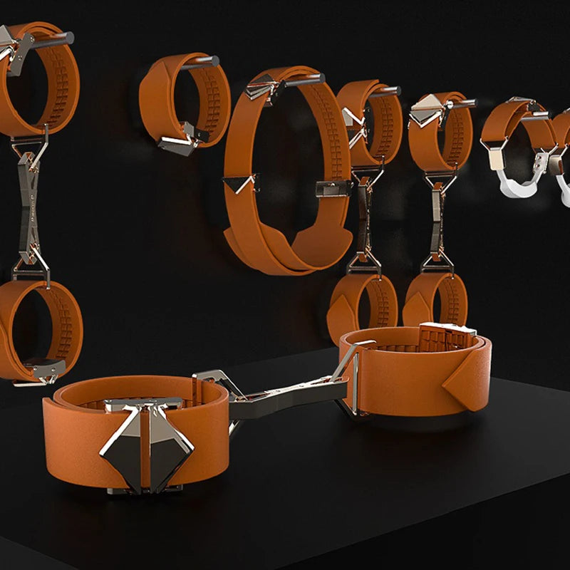 LOCKINK DIY 8pcs Bondage Harness Gear BDSM Set Adults Hand and Foot Cuffs with Collar Sexual Couples Kit Adult Harness Supplies