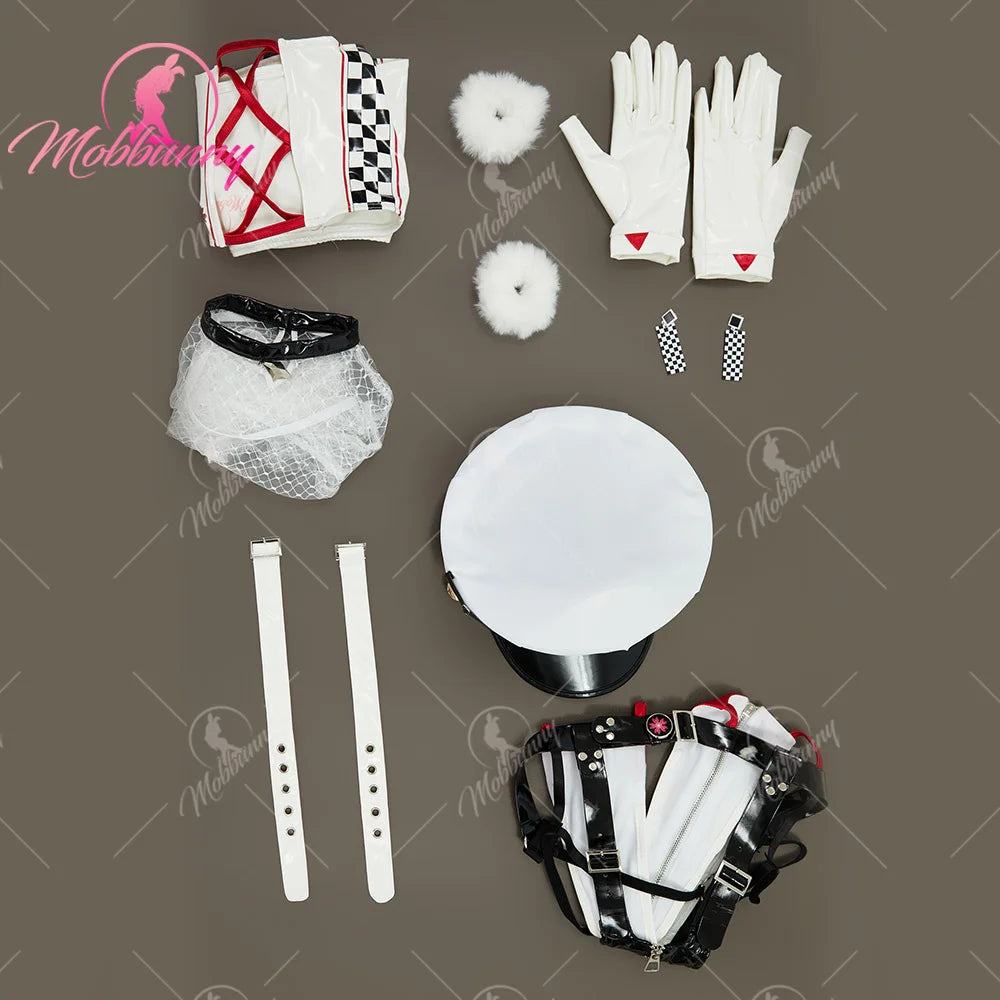 MOBBUNNY X DISHWASHER1910 Racing Baby Owari Cosplay Costume Lingerie Jumpsuit Set Cutout Bodysuit and Skirt with Mesh Top Hat