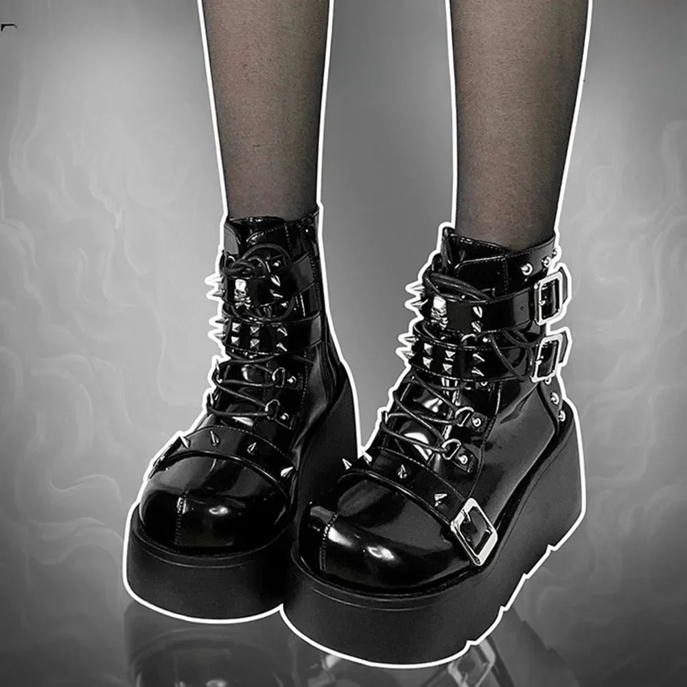 New Gothic Style Platform Vampire Cosplay Women Mid-calf Boots 2024 Winter Comfy Women Motorcycle Boots Shoes