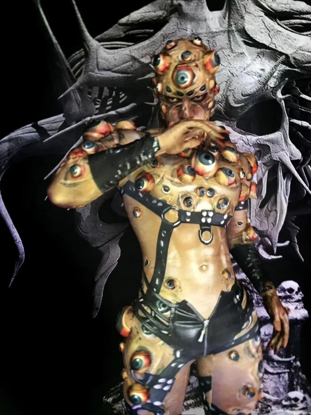 Nightclub Cosplay Leggings Women Or Men's DJ Singer Jumpsuit Halloween Printed Eyeball Stretch Jumpsuit Evening Party Bodysuit
