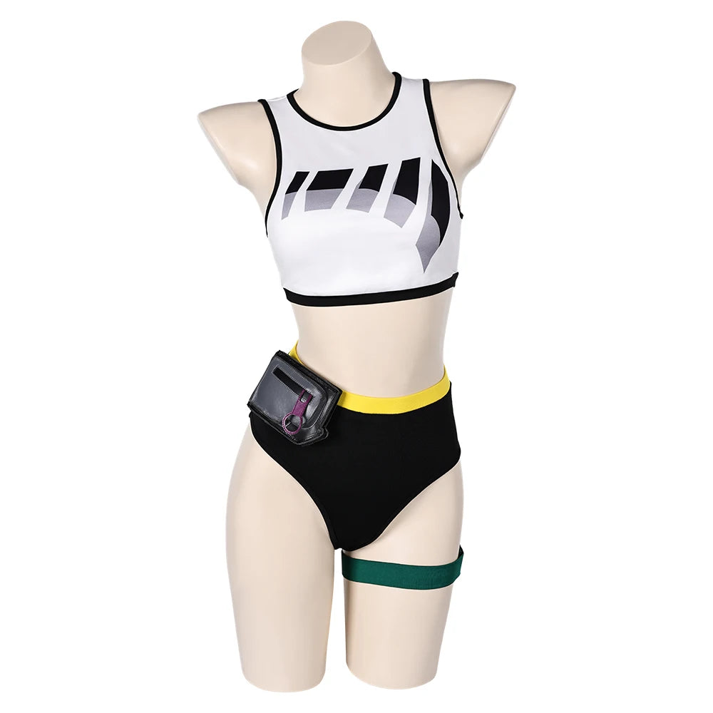 Valorant Fantasy Killjoy Cosplay Swimsuit Bikini Coat Costume Game Beach Vest Shorts Hat Outfits Halloween Carnival Party Suit