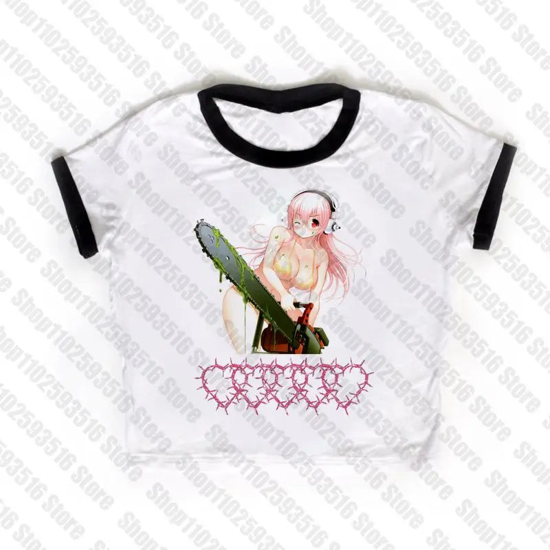 Y2k Crop Top Summer Anime Print T-shirt Women Fashion Trash Slim Harajuku Fairy Punk Streetwear Vintage Goth Aesthetic Baby tee