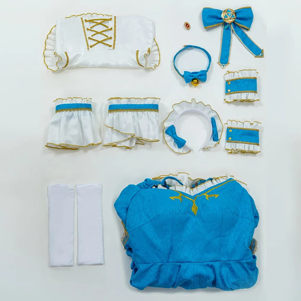 MOBBUNNY Link Princess Derivative Women Lingerie Maid Costume Dress with Apron Sleeves Cosplay Costume