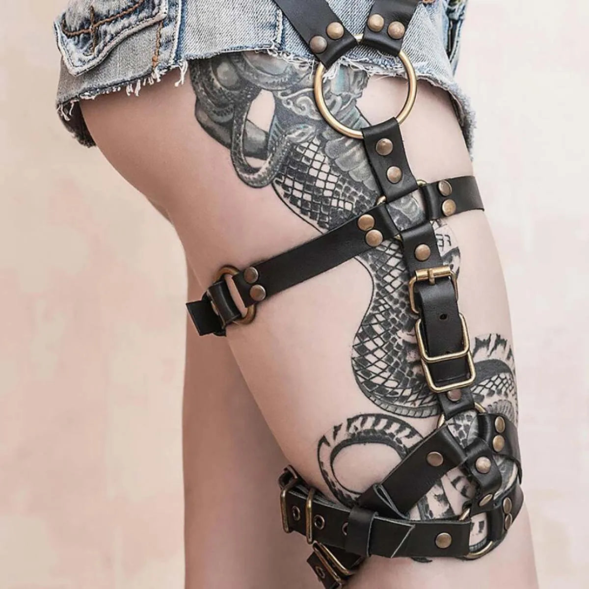 Women's sexy leg straps, leather underwear, BDSM bound thigh straps, punk side straps, fetish gothic clothing, exotic accessorie
