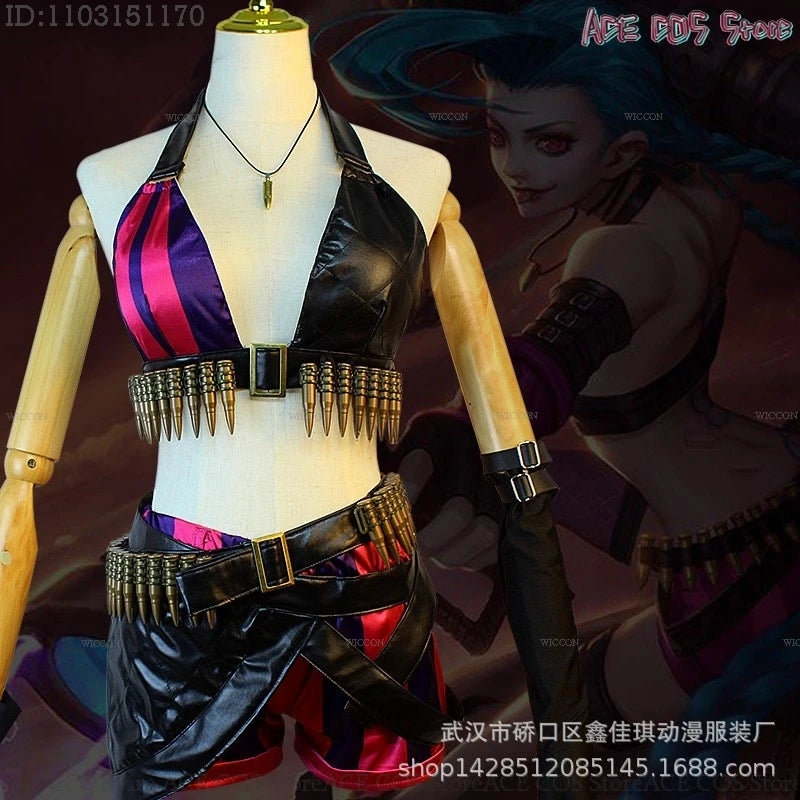 Game LOL Arcane Jinx Cosplay Costumes Wig Shorts Women bullets Decor Pow-Pow Powder Anime Game Halloween Party Roleplay