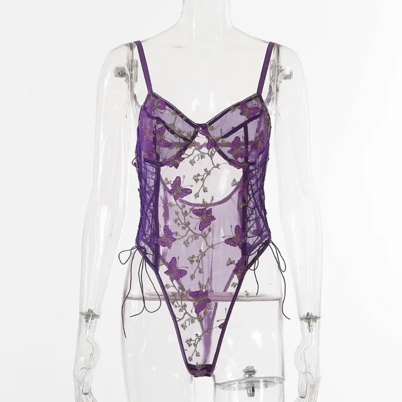 Toucheart Interesting Underwear Sexy Ladies Underwear Women Mesh See-through Embroidered Printing Suspender Bodysuit Sexy Suit