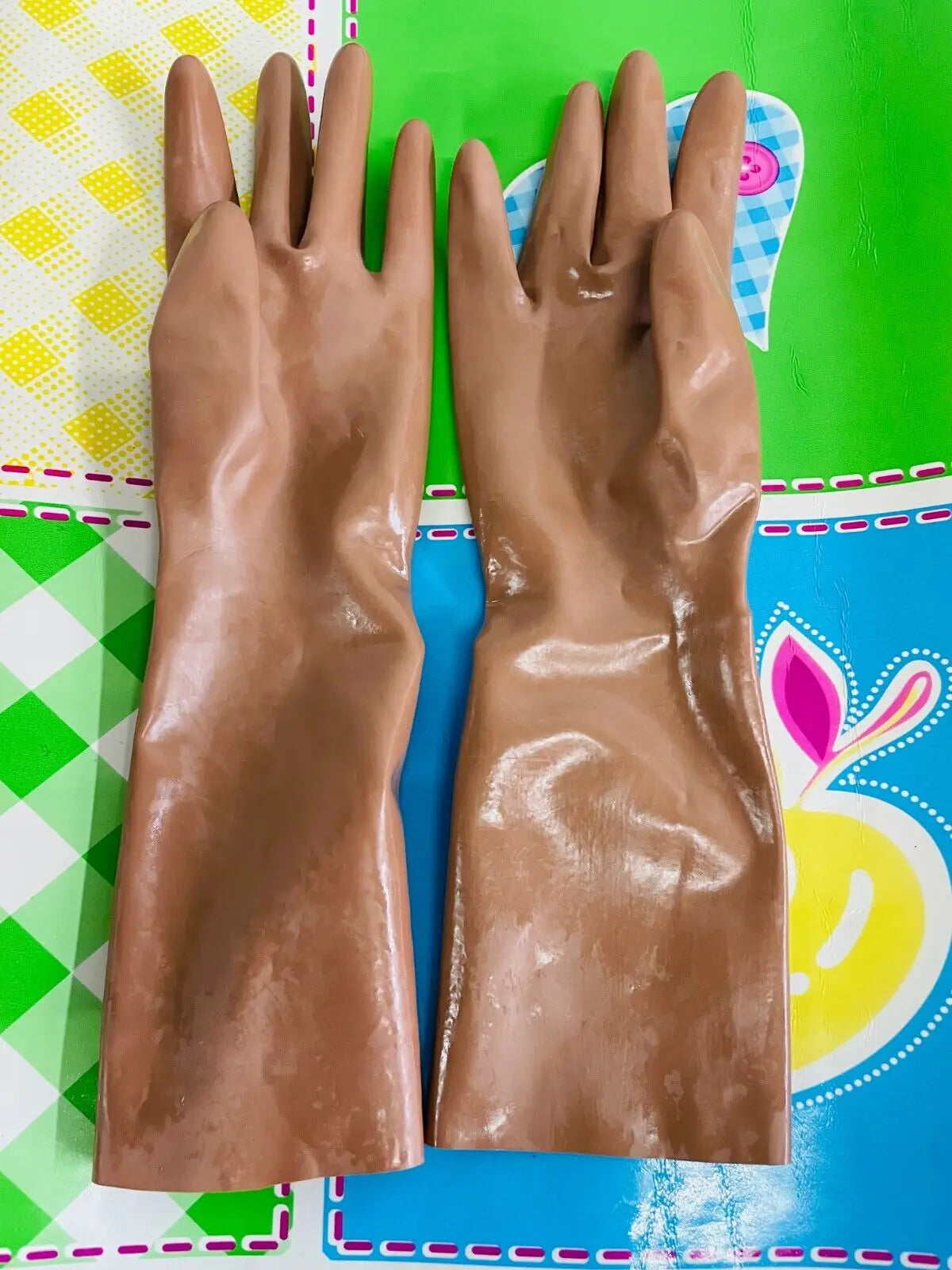 brown Latex Short Gloves 0.4mm Club Wear for Catsuit Dress Rubber Fetish Costume