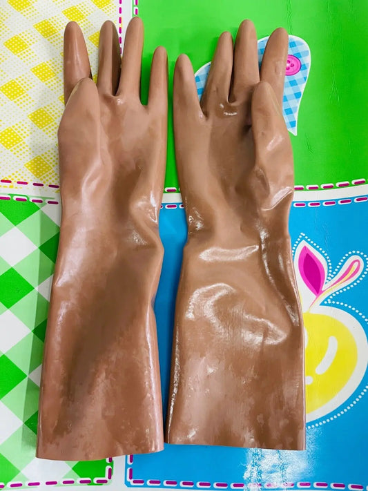 brown Latex Short Gloves 0.4mm Club Wear for Catsuit Dress Rubber Fetish Costume