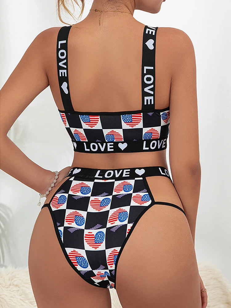 Toucheart Sexy Hollow Underwear For Women Letter Print Suspender Bra Wireless Push Up Bra Set Sexy Letters Underwear Set New