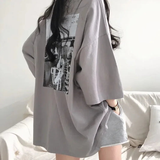 2025 Korea Fashion Pullover Gothic Streetwear Y2k Harajuku Cartoon Tshirt Women Top Oversized Vintage Short Sleeve Summer Tees