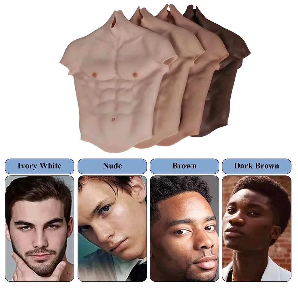 Silicone Muscle Chest Realistic Male Chest Vest Abdominal Muscle Simulation Skin Silicone Soft Movie props Cosplay