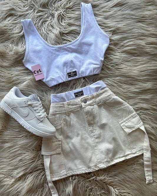 Streetwear Clothing Vest Multi Pocket Denim Skirt Suit Women Hip Hop Gothic Waist Sexy Vest Set Y2k New Fashion Two Piece Set