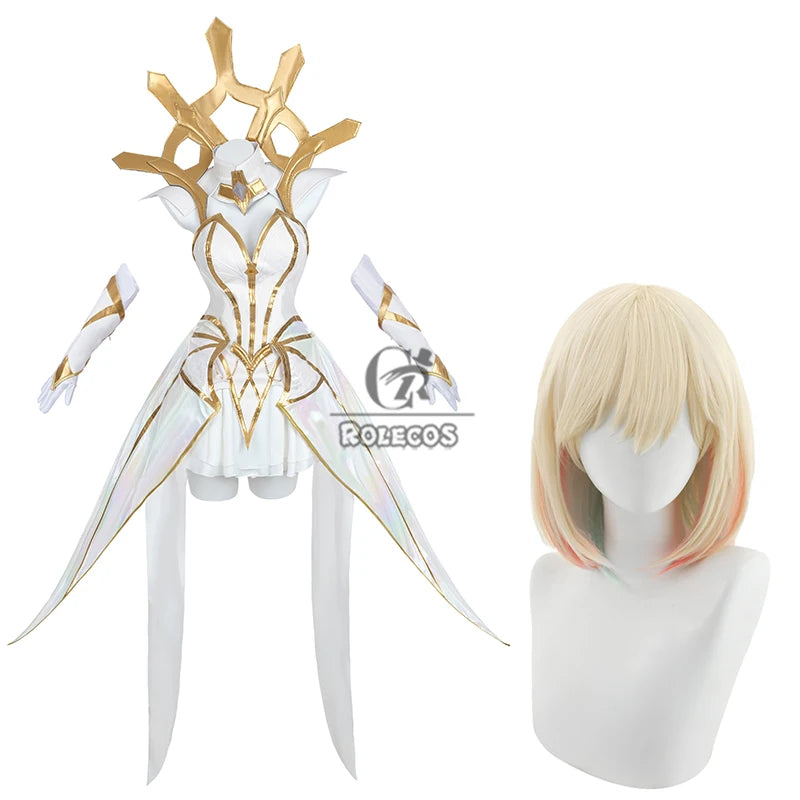 ROLECOS Lux Cosplay Costume Game LOL Elementalist Lux Women White Dress Uniform Halloween Party Outfit Fullset Suit