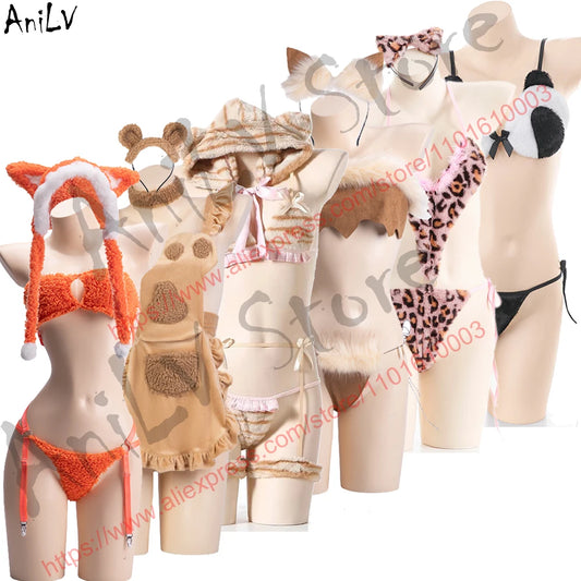 AniLV Animal Series Plush Warm Clothes Fox Tiger Wolf Chinese Panda Rabbit Cat Uniform Outfit Cosplay  Costume