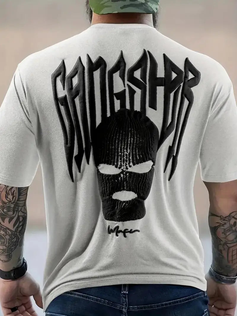 24/25 High-quality American High Street Masked Person Printed T-shirt for Men Oversized Loose Harajuku Short Sleeved Tops