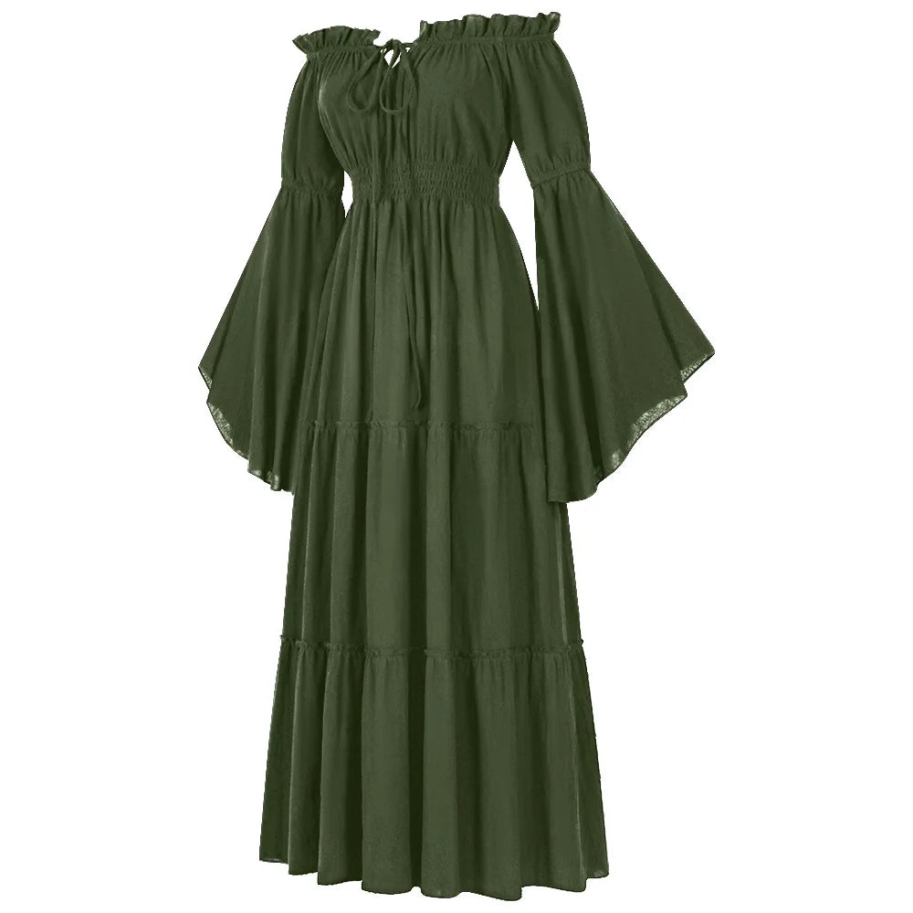 Vintage Gothic Off shoulder Dress Women Medieval Folk Cosplay Vestido Victorian Lady CLothing Steampunk Halloween Witch Costume