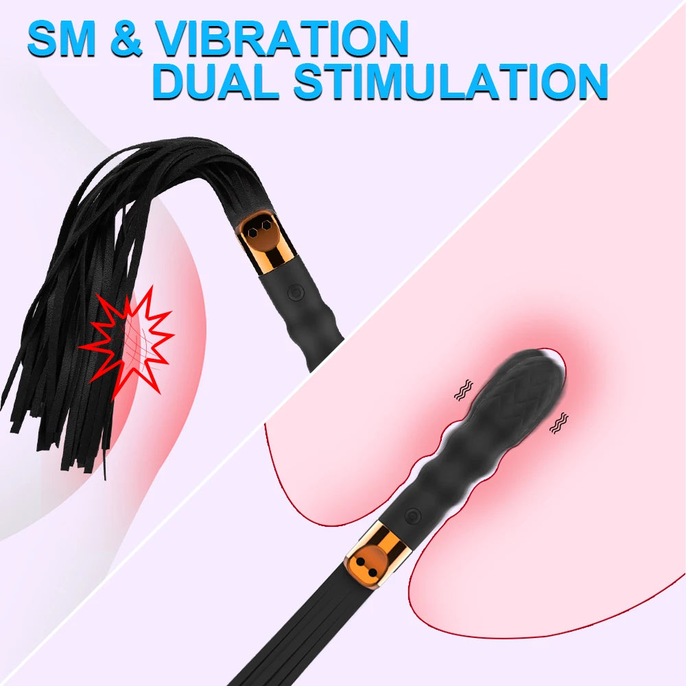 Women'S G-Spot Vibrator Premium Soft Leather Women'S BDSM Adult Sex Toys  2IN1 Ergonomic Design Rechargeable Sex Whip Vibration