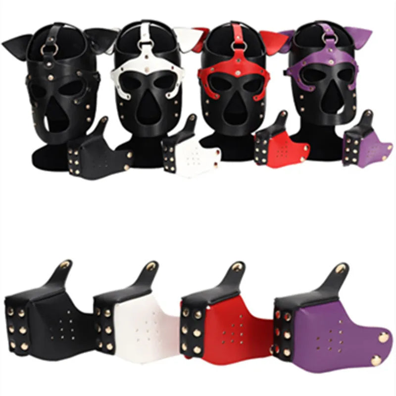 PU Dog Full Face Masks Sexy Pupply Cosplay Animal Party Costumes Adult Hood Punk Mask Role Play Leather Mask Headgear