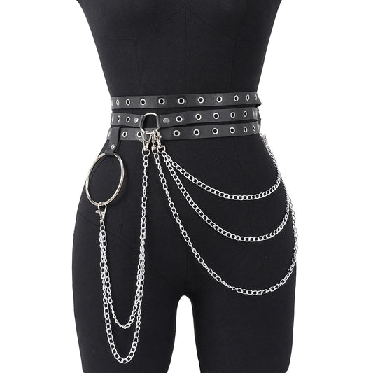 Women Fashion Belts Punk Street Style Leg Chain Pu Leather Gothic Body Chain Harness multi-storey Waist Belt Clothing Accessorie