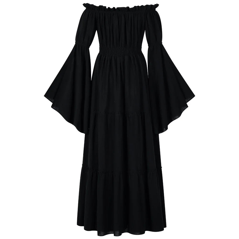 Vintage Gothic Off shoulder Dress Women Medieval Folk Cosplay Vestido Victorian Lady CLothing Steampunk Halloween Witch Costume
