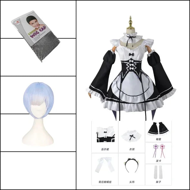 Anime Ram Rem Lolita Meid Cosplay Re Leven In Een Andere Wereld dan Nul Kostuums Vrouwen Loli Jurk Halloween Feestpak