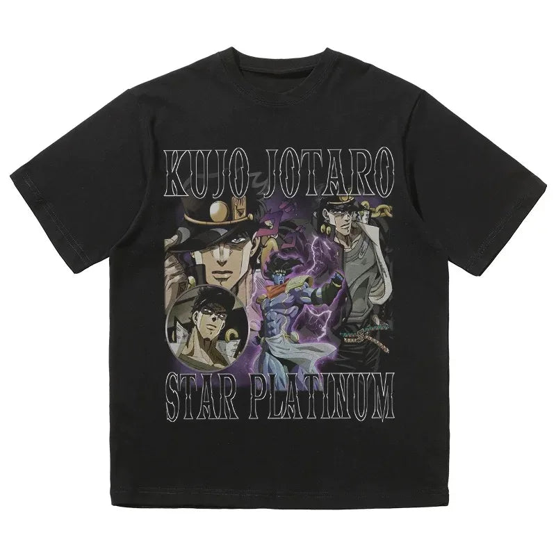 2024 Popular American T-shirt Vintage Anime Print Short Sleeve Loose Cotton Men and Women Comfortable Breathable High Quality