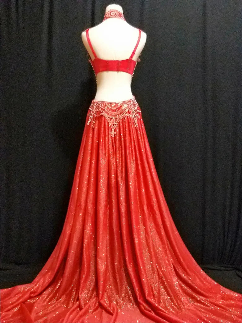 Taylor Swift Show Girl Replica Costume Women's White Gold Rhinestones Bikini Long Trailing Skirt Set Singer Host Stage Outfit Model Catwalk Performance Costume
