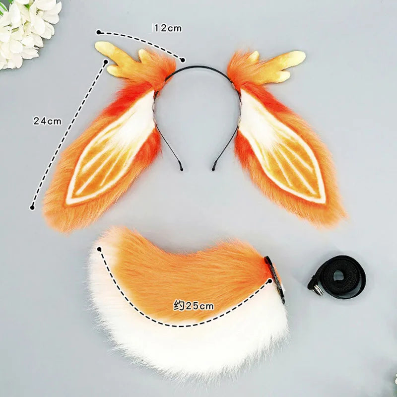 AniLV Mythical Animal Beast Furry Ear Headband Tail Forest Deer Fursuit Orange Headwear Cosplay