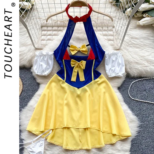 Toucheart Sexy Hollow Out Nightwear Off The Shoulder Lingerie Sexy Pajamas Sensual Role Play Erotic Halter Night Princess Dress