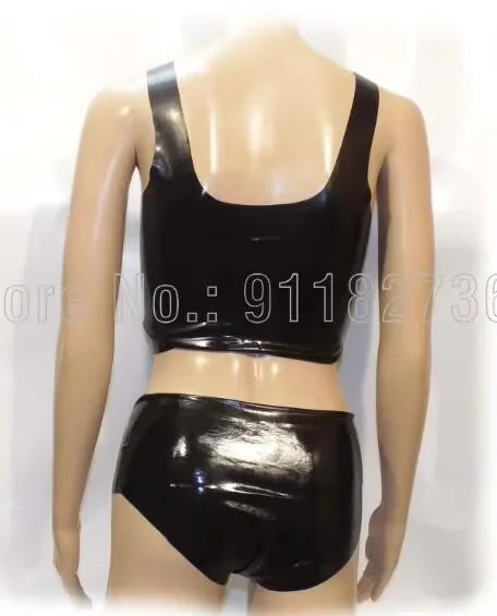 3D breast Woman Latex Bra and Panties Clothing Set  Latex Rubber Vest Latex Underwear with Bra Latex Bodysuit ( BIG CUP)