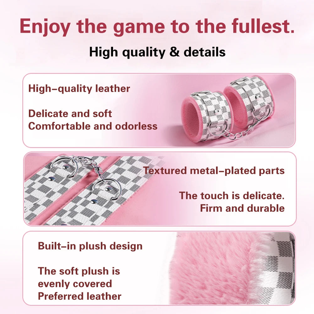 Exotic Bed Bondage Set BDSM Kits Exotic Sex Toys For Adults Games Leather Handcuffs Whip Gag Nipple Clamps Women Sex Products