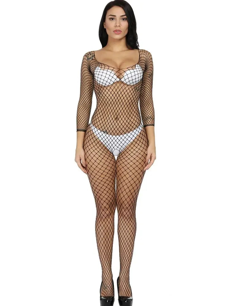 Sexy Fishnet Hollow Bodystocking Nylon See Through Outfits Open Crotch Full Body One Piece Women's Sexy Lingerie & Underwear