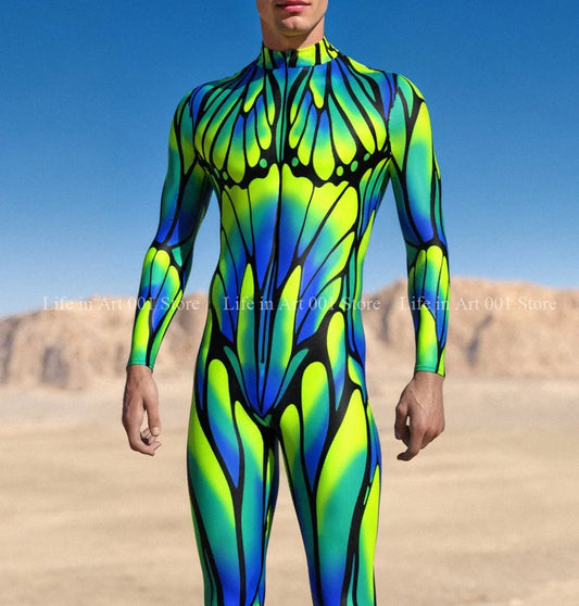 Men Women Butterfly Line Cyber Jumpsuit Holiday Halloween Shows Cosplay Bodysuit Party Zentai Suit Romper Performance Costume