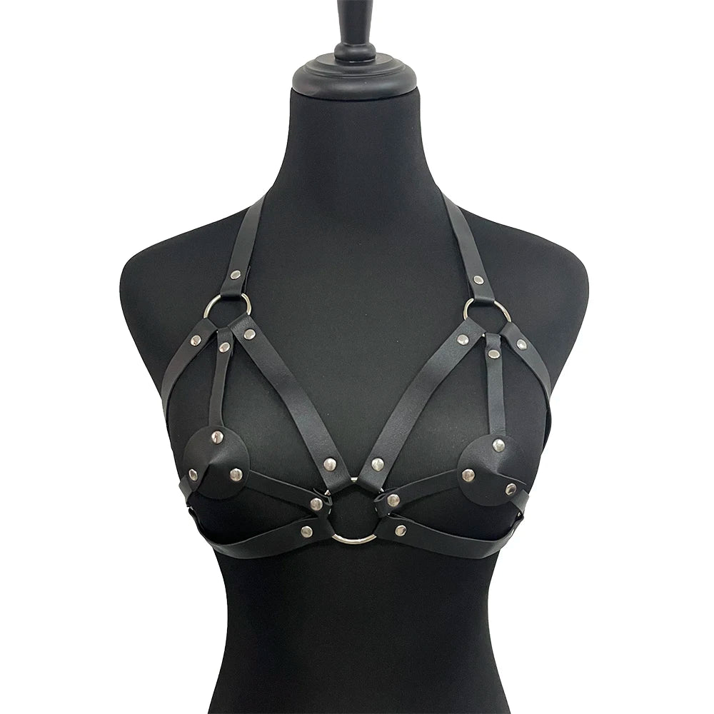 Women Sexy Bra Harness Leather Lingerie Bondage BDSM Gothic Fetish Clothing Erotic Lingerie Suspenders Bodysuit Chest Harness