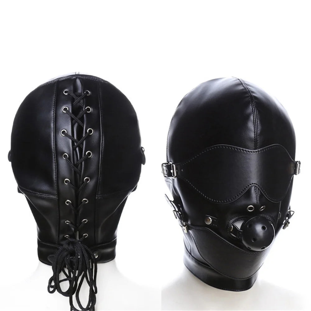 Women Men Sexy Pink Mask Breathable Adjustable Leather Face Masks With Mouth Gag Cosplay Games Headpiece Hood BDSM Erotic Toys