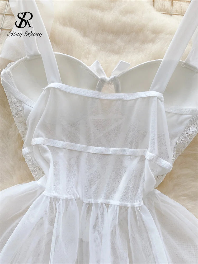 SINGREINY Sexy Role Play Wedding Dress Female Spaghetti Strap Sheath Sleepwear Nightwear Women Lace Spliced Gauze Erotic Pajamas