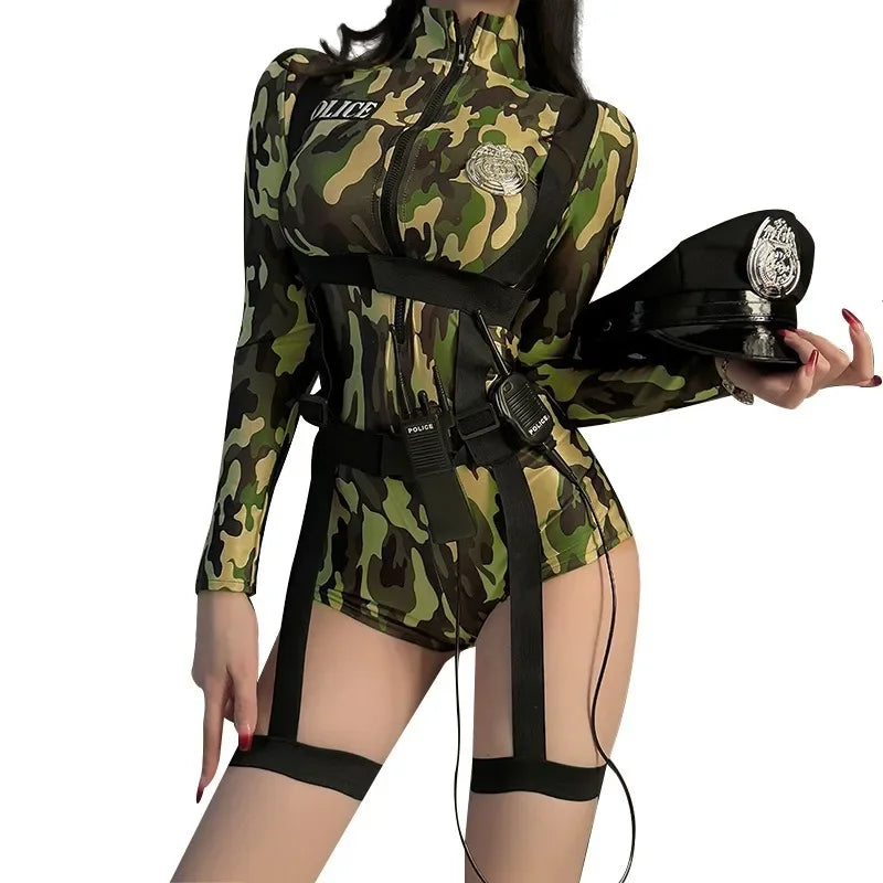 Sexy Lingerie Halloween Police Uniform Female Cop Sheath Dress Policewoman Outfit Roleplay Costumes Women Officer Hot Cosplay