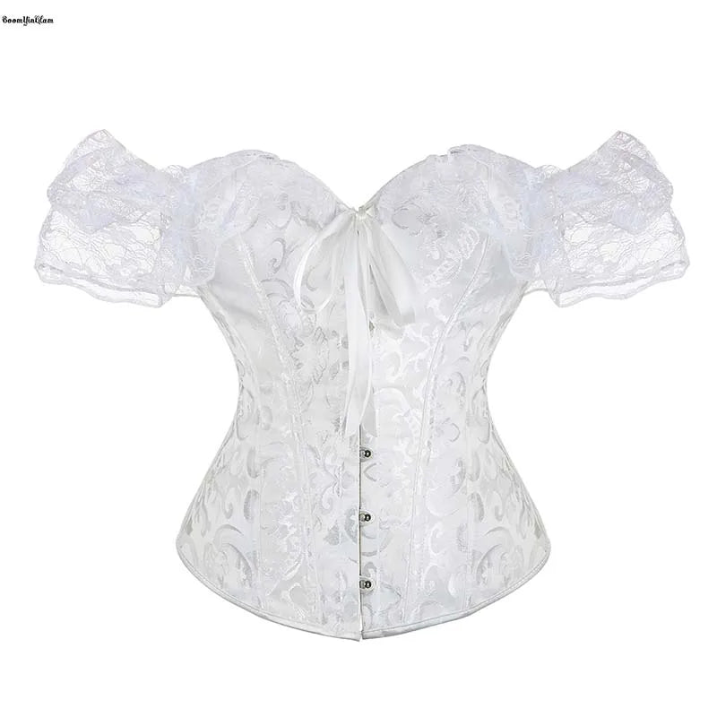 6 Brooches 12 Plastic Bones Victorian Korsett Women Pink Red Apricot Green Blue Brown Black Lace Corset Top With Sleeve