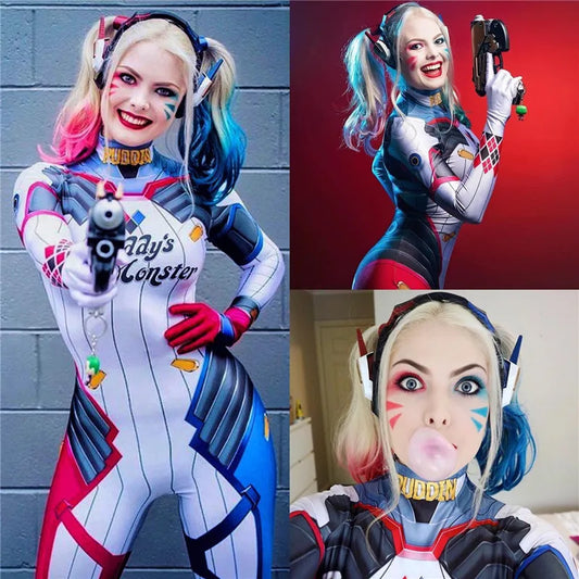 Newest Woman Cosplay Costume DVA Superhero Halloween Party Zentai Bodysuit Adults  Jumpsuits