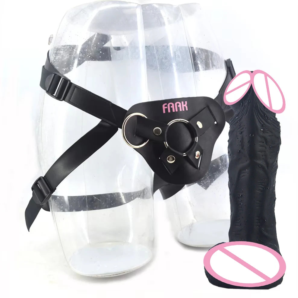 ASHBURN Strap On Large Penis With Suction Cup Strapon Realistic Dildo Genuine Leather Harness Flexible Soft Silicone Big Dong