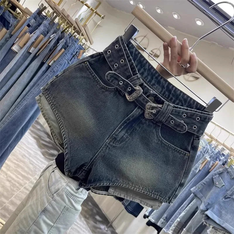 Retro Brown Shorts with A Cut Waistband High Waist Personalized Fashion Wide Leg Hot Pants Shorts Women