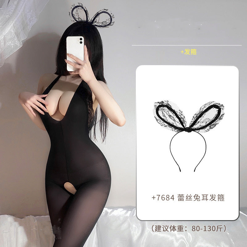 Lace Halter Backless Open Crotch Body Stocking