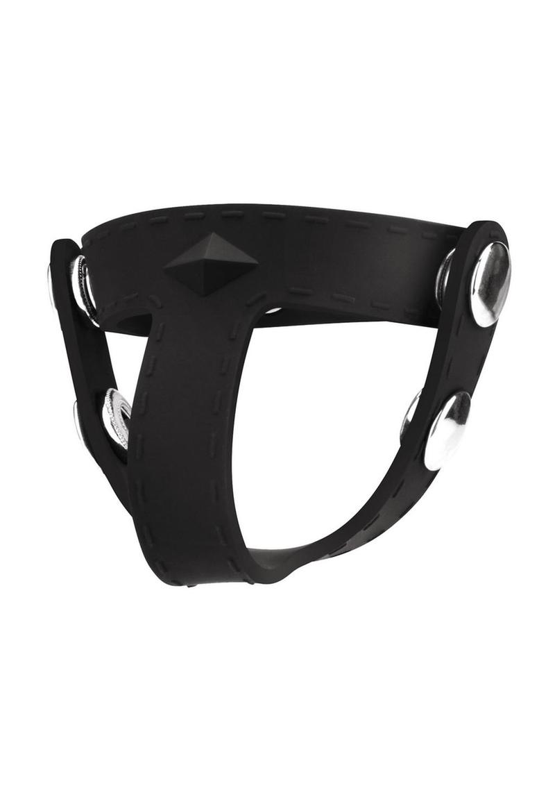 Blue Line Silicone T-Style Cock Ring with Adjustable Ball Divider
