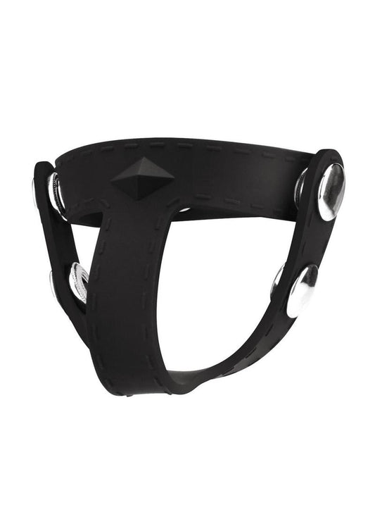Blue Line Silicone T-Style Cock Ring with Adjustable Ball Divider